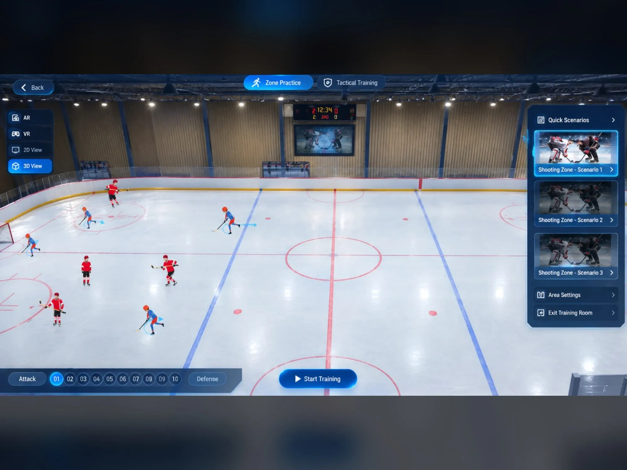 AeduVerse ice hockey tactics training with AR, VR, 2D and 3D views and quick scenarios